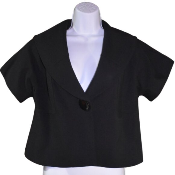 INC Black Cape Swing Jacket Size M Short Sleeve Blazer Chic Old Money Officewear - Picture 1 of 15